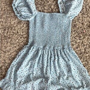 light blue polkadot romper